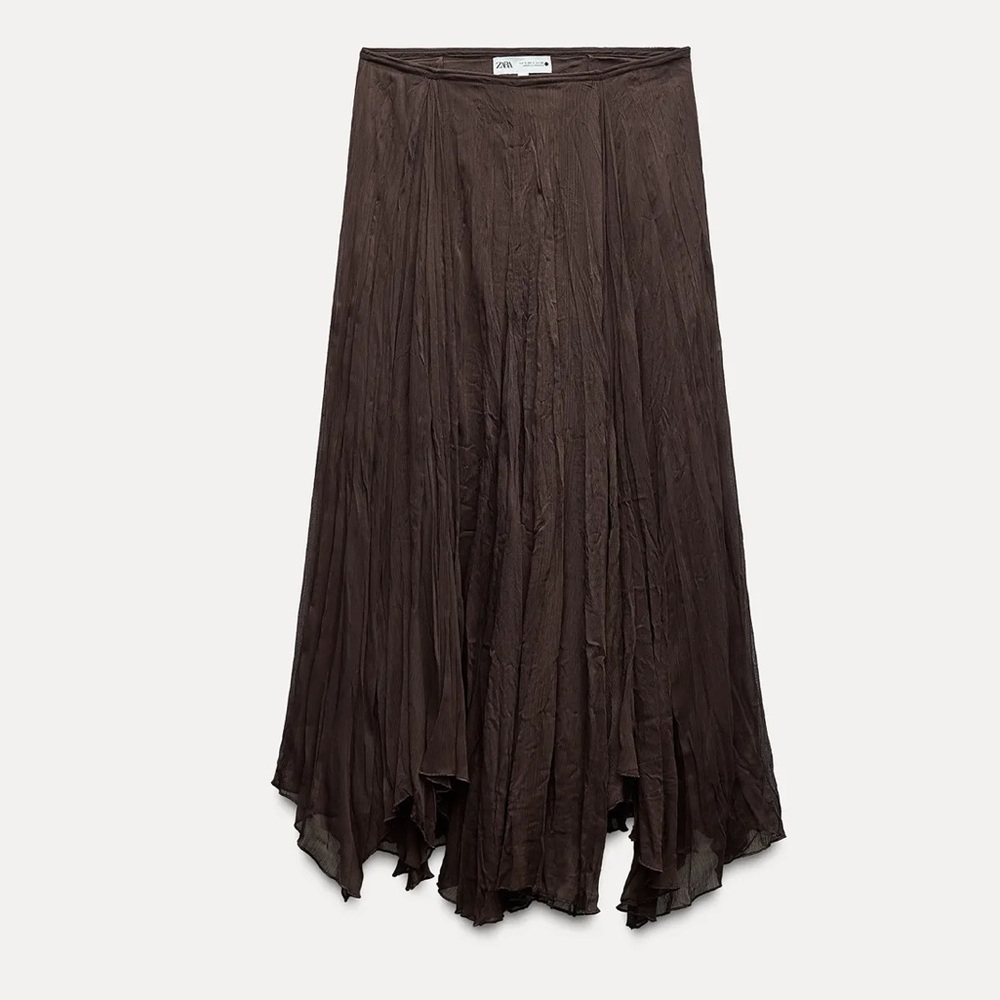 Zara Brown Asymmetric Midi Skirt